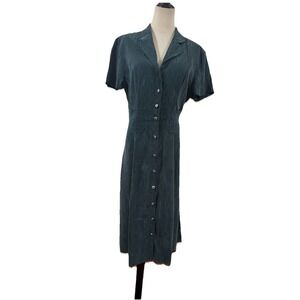 Vtg 90s Wild Rose Green Midi Dress Embroidered Button Front Sz 14 Grunge Cottage